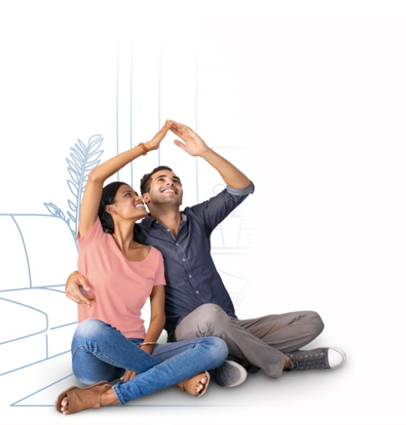 Happy couple with home symbol